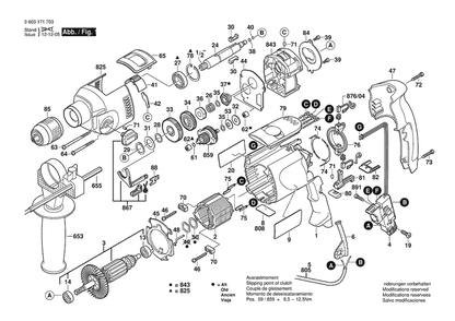 Section 1 Diagram and Parts List for PSB1200-2RPE 0603171742 Bosch Hammer Drill