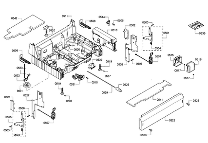 Base Assy Diagram and Parts List for SHE55RF5UC 63 Bosch Dishwasher