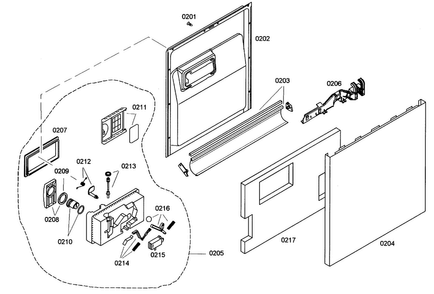 Door Assy Diagram and Parts List for SHE43C02UC 40 Bosch Dishwasher