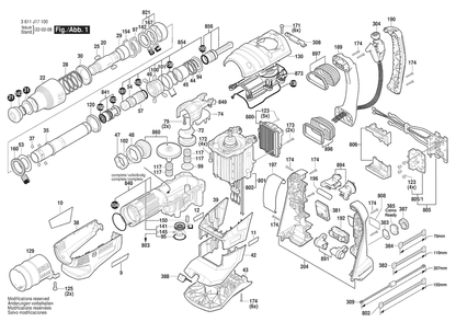 Figure 1 Diagram and Parts List for 3611J17110 GBH 18V-40 C Bosch Hammer Drill