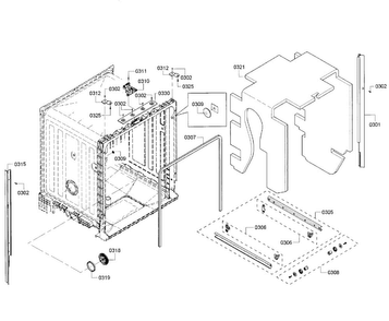 Cabinet Diagram and Parts List for SHE3AR56UC 08 Bosch Dishwasher