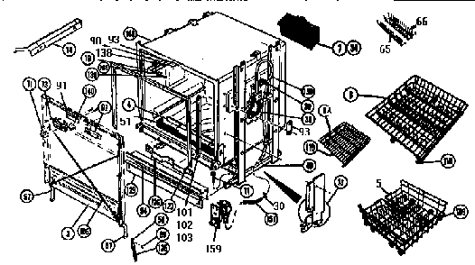 Baskets/door Panel Diagram and Parts List for THD2500  Thermador Dishwasher