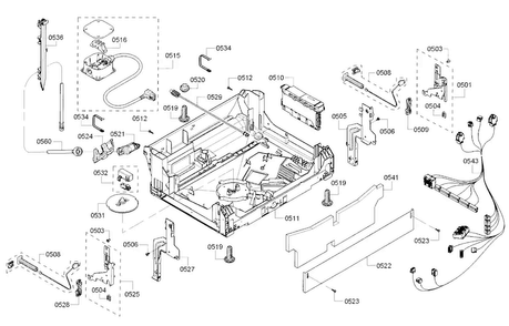 Base Diagram and Parts List for SHE53TF5UC 01 Bosch Dishwasher