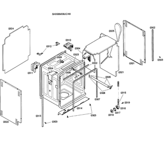 Cabinet Diagram and Parts List for SHX98M09UC 49 Bosch Dishwasher