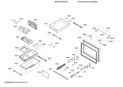 Freezer Door And Drawer Diagram and Parts List for B36CT80SNS 01 Bosch Refrigerator