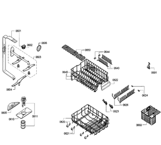 Racks Diagram and Parts List for SPV5ES53UC 07 Bosch Dishwasher