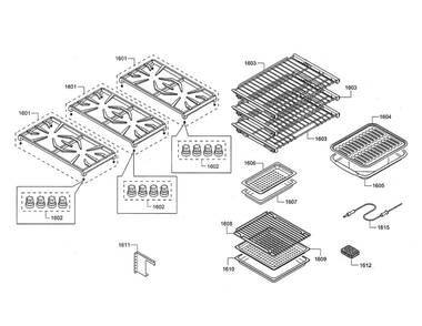 Grates/Racks Diagram and Parts List for PRD48JDSGU 09 Thermador Range