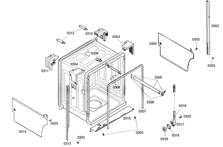 Cabinet Diagram and Parts List for SHE44C05UC 46 Bosch Dishwasher