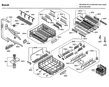 Baskets Diagram and Parts List for SHE9PT55UC D5 Bosch Dishwasher