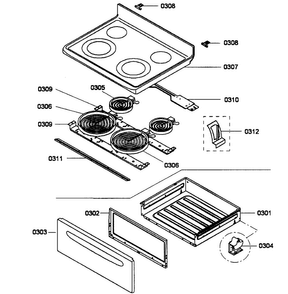 Top/drawe Diagram and Parts List for HES3063U 01 Bosch Range