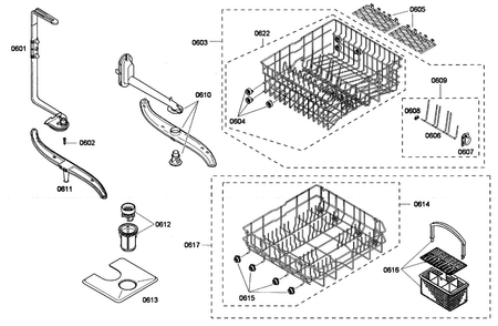 Baskets Diagram and Parts List for SHE43M05UC 52 Bosch Dishwasher