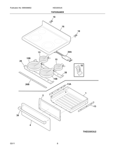 Top/Drawer Diagram and Parts List for HES3053U5  Bosch Range