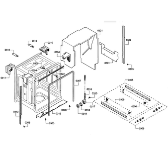 Cabinet Diagram and Parts List for SHE43F16UC 61 Bosch Dishwasher