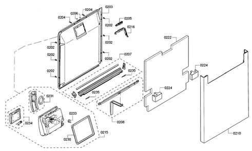 Door Diagram and Parts List for SHE65T52UC 07 Bosch Dishwasher