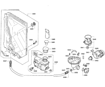 Pump Assy Diagram and Parts List for SGE63E05UC 25 Bosch Dishwasher