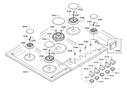 Burner Assy Diagram and Parts List for NGMP055UC 01 Bosch Cooktop