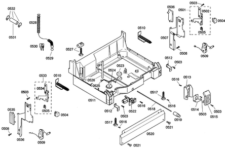 Base Assy Diagram and Parts List for SHE42L12UC 23 Bosch Dishwasher