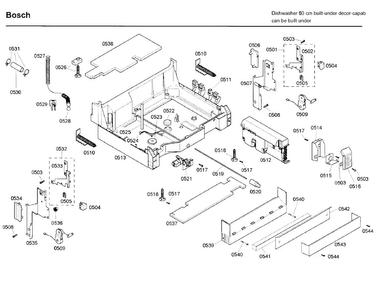 Base Diagram and Parts List for SHE99C05UC 19 Bosch Dishwasher