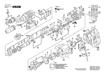 Section 1 Diagram and Parts List for GBH2SPATENDF 0611259310 Bosch Hammer Drill