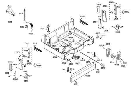 Base Assy Diagram and Parts List for SHE43C05UC 17 Bosch Dishwasher