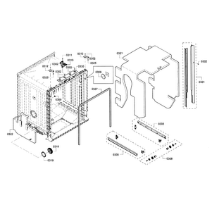 Frame & Cavity Diagram and Parts List for SHE3AR75UC 12 Bosch Dishwasher