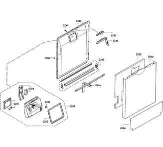 Door Assy Diagram and Parts List for SGE63E15UC 55 Bosch Dishwasher