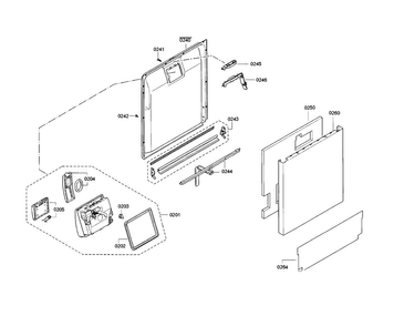 Door Assy Diagram and Parts List for SGE63E06UC 86 Bosch Dishwasher