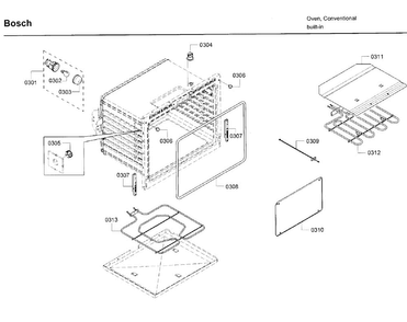 Inner Parts Diagram and Parts List for HBL5351UC 03 Bosch Wall Oven