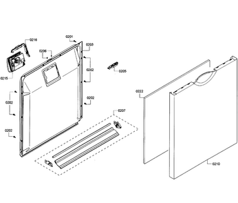 Door Assy Diagram and Parts List for SHE3AR76UC 08 Bosch Dishwasher