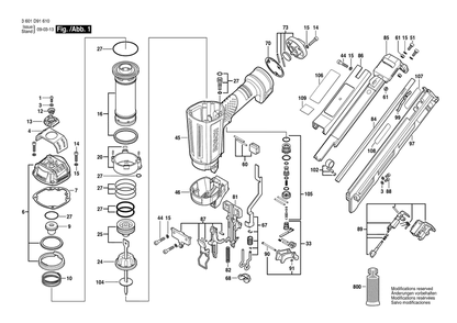 Diagram Diagram and Parts List for FNA250-15 3 601 D91 610 Bosch Nailer