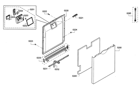 Door Diagram and Parts List for SGE53U56UC A3 Bosch Dishwasher