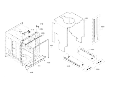 Cabinet Diagram and Parts List for SHE53T56UC 02 Bosch Dishwasher