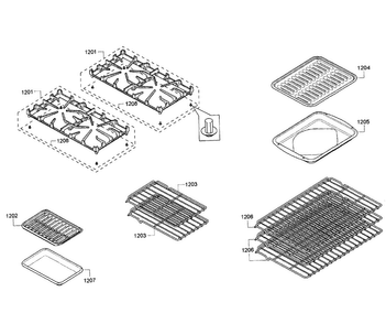 Grates/shlfs Diagram and Parts List for PRD484EEHU 01 Thermador Range