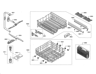 Spray Arm/Racks Diagram and Parts List for DWHD440MFP 08 Thermador Dishwasher