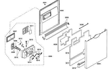 Door Assy Diagram and Parts List for SHE43P12UC 59 Bosch Dishwasher