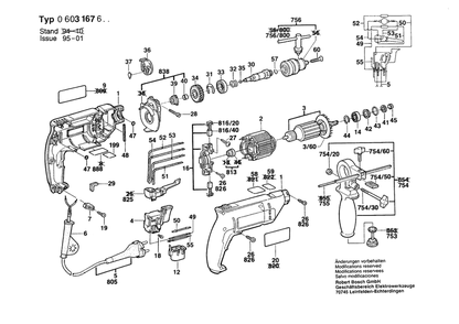 Section 1 Diagram and Parts List for CSB550RE 0603167632 Bosch Hammer Drill