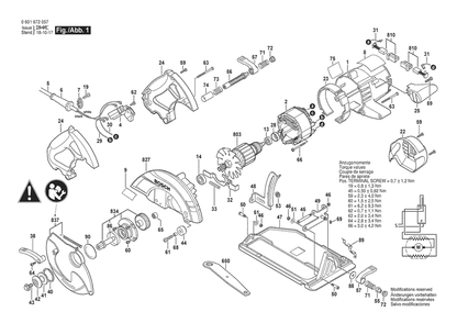 Section 1 Diagram and Parts List for 0601672057  Bosch Circular Saw
