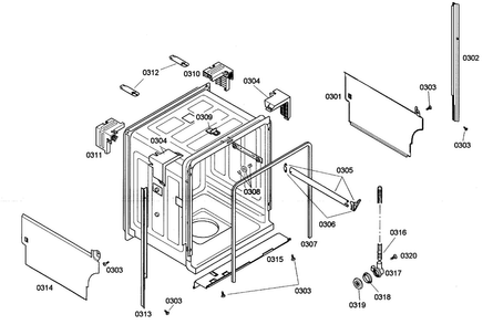 Cabinet Diagram and Parts List for SHE33M06UC 46 Bosch Dishwasher