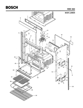 02 - BODY, LOWER Diagram and Parts List for HBN662  Bosch Range