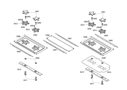 Burners Diagram and Parts List for PRD304EHC 04 Thermador Range