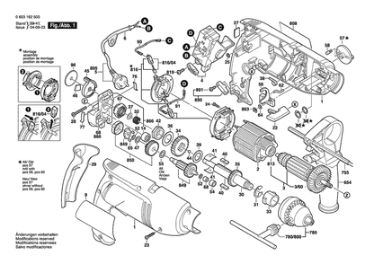 Section 1 Diagram and Parts List for PSB750-2RE 0603162537 Bosch Hammer Drill