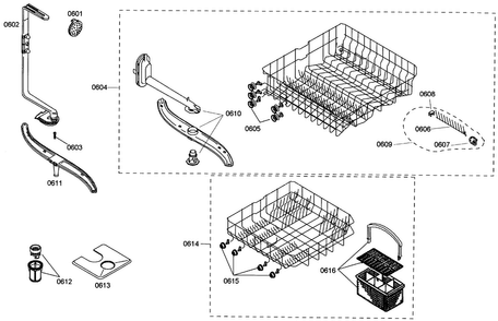Baskets Diagram and Parts List for SHE42L12UC 40 Bosch Dishwasher