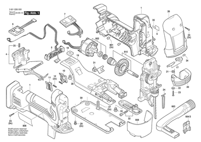 Section 1 Diagram and Parts List for 3601EB00B0  Bosch Jig Saw