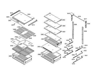 Shelves Diagram and Parts List for T24IR70CSS-01  Thermador Refrigerator