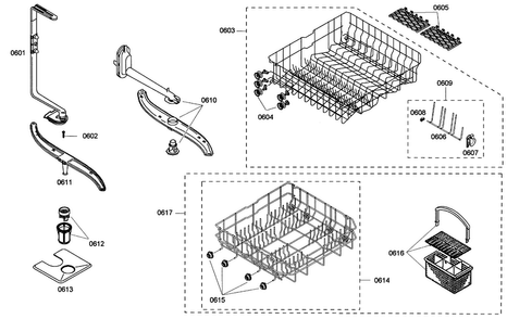 Baskets Diagram and Parts List for SHE33M06UC 48 Bosch Dishwasher