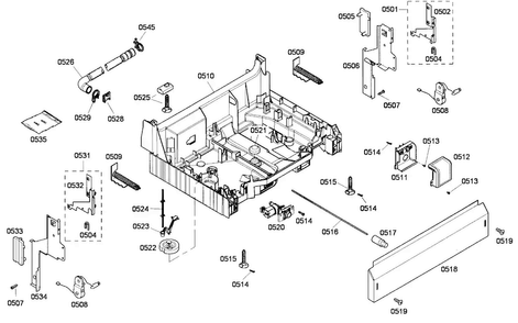 Base Assy Diagram and Parts List for SHE43M05UC 52 Bosch Dishwasher