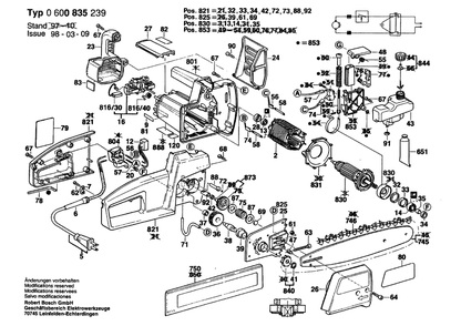 Section 1 Diagram and Parts List for 0600835239  Bosch Chainsaw