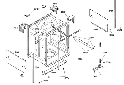 Cabinet Diagram and Parts List for SHE42L12UC 23 Bosch Dishwasher