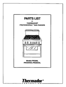 Cover Diagram and Parts List for PRG364GL  Thermador Range