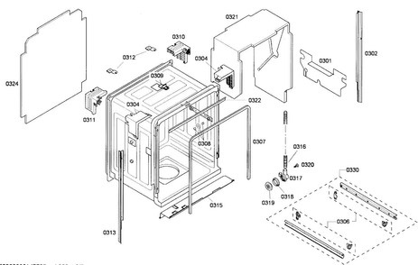 Cabinet Diagram and Parts List for SHE55M15UC 59 Bosch Dishwasher
